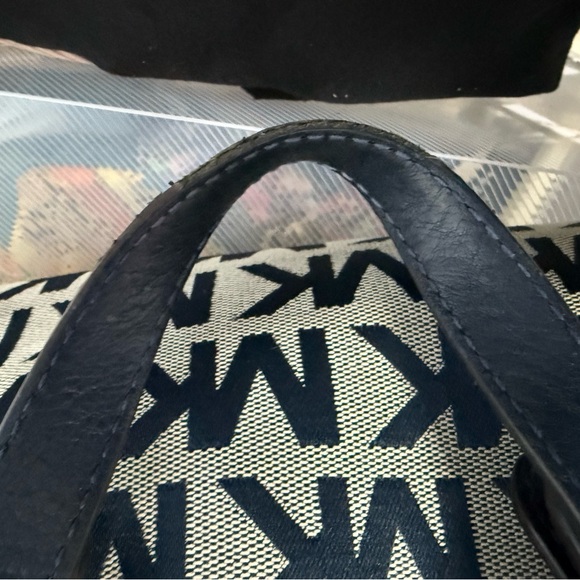 MK bag gray with navy blue logo used in good condition 
Is 10” x 6 1/2” - Picture 5 of 8